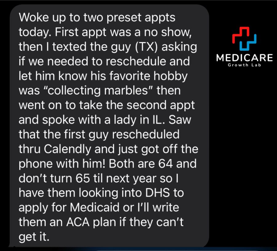 Screenshot from a Medicare Growth Lab agent partner